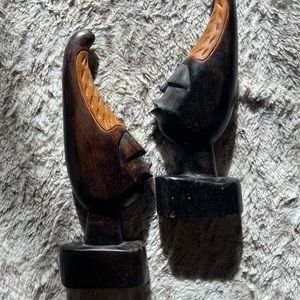 Vintage Wooden Tribal Head Bookends